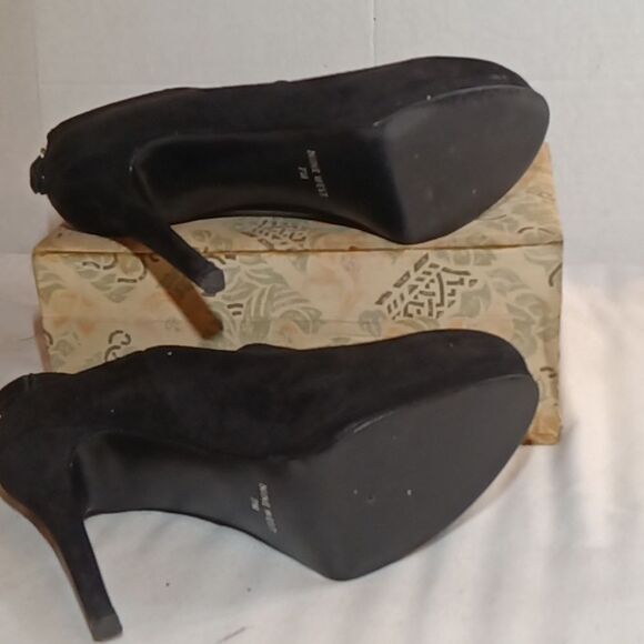 Nine West Heywire Black Leather Zipper Platform Stiletto Bootie  4" Heel… - Picture 9 of 10